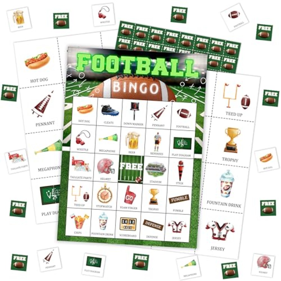 Party Games Large Groups - بطاقة لعبة بينجو لحفلات كرة القدم،